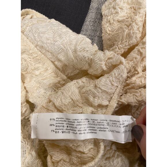 ZARA Women’s M Puff Sleeve Crop Top Cream Off-Shoulder Textured Cotton Blend - Picture 4 of 6
